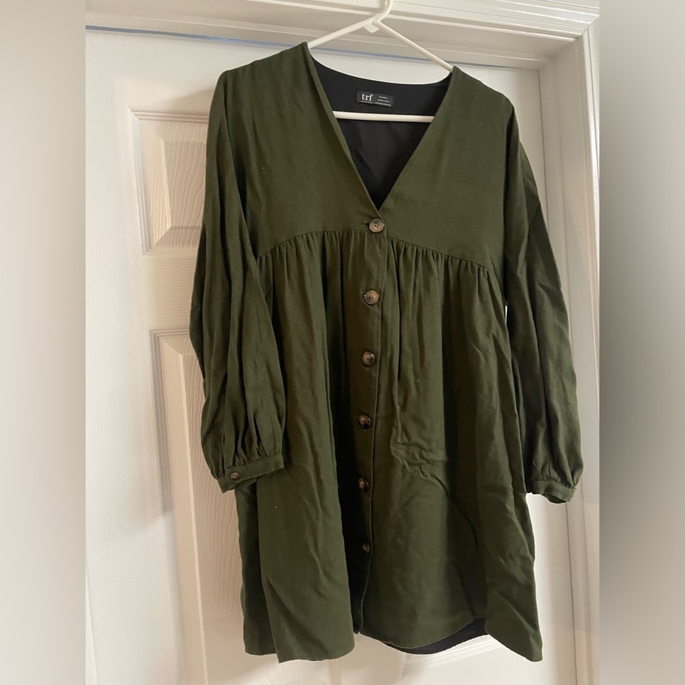 Zara Trf dark green mini button up dress